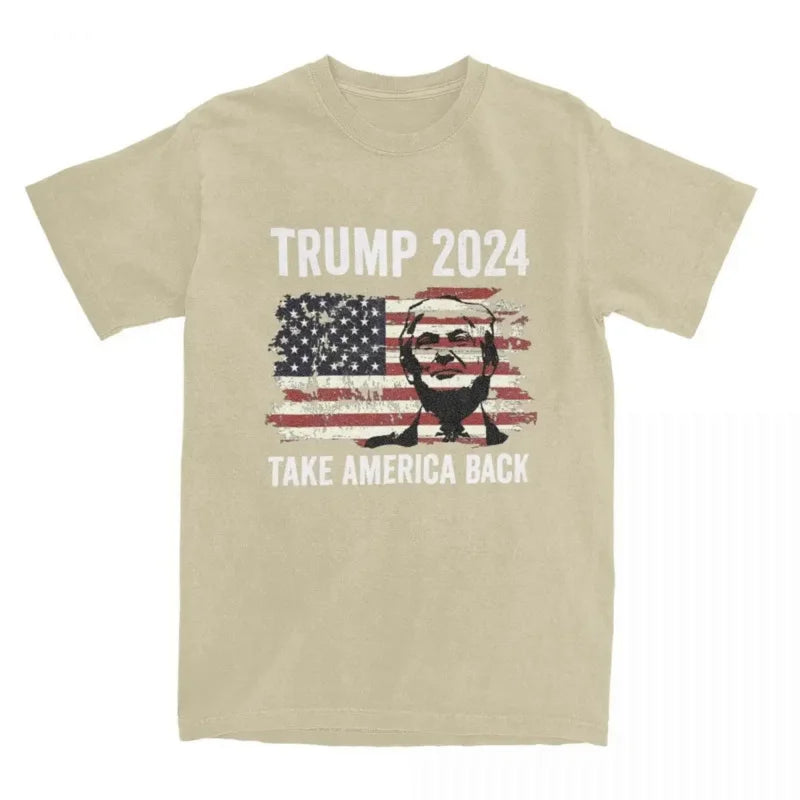 America Flag 100% Cotton Clothing Vintage Short Sleeve Round Neck Tee Shirt Adult T-Shirt Men's Donald Trump 2024 T Shirts