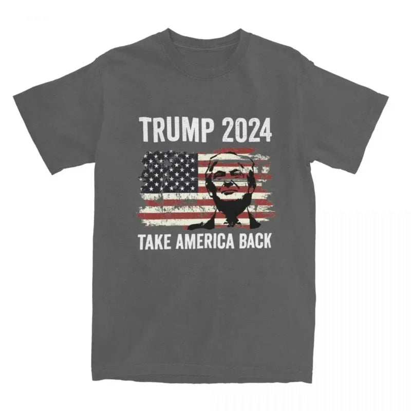 America Flag 100% Cotton Clothing Vintage Short Sleeve Round Neck Tee Shirt Adult T-Shirt Men's Donald Trump 2024 T Shirts