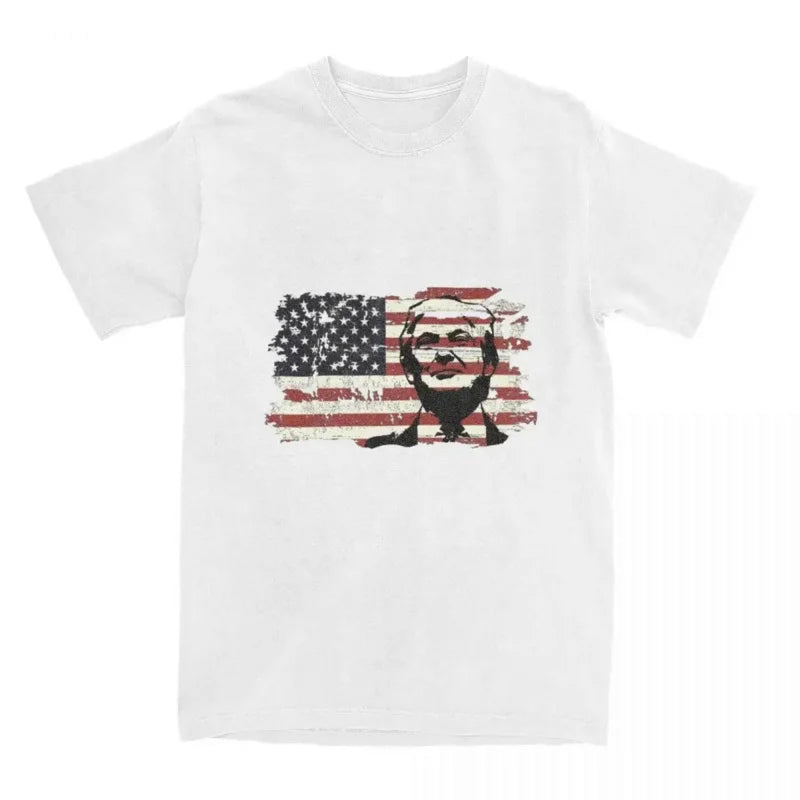 America Flag 100% Cotton Clothing Vintage Short Sleeve Round Neck Tee Shirt Adult T-Shirt Men's Donald Trump 2024 T Shirts