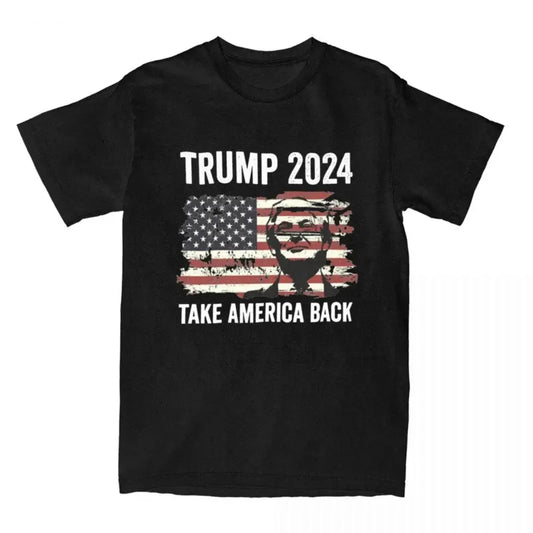 America Flag 100% Cotton Clothing Vintage Short Sleeve Round Neck Tee Shirt Adult T-Shirt Men's Donald Trump 2024 T Shirts